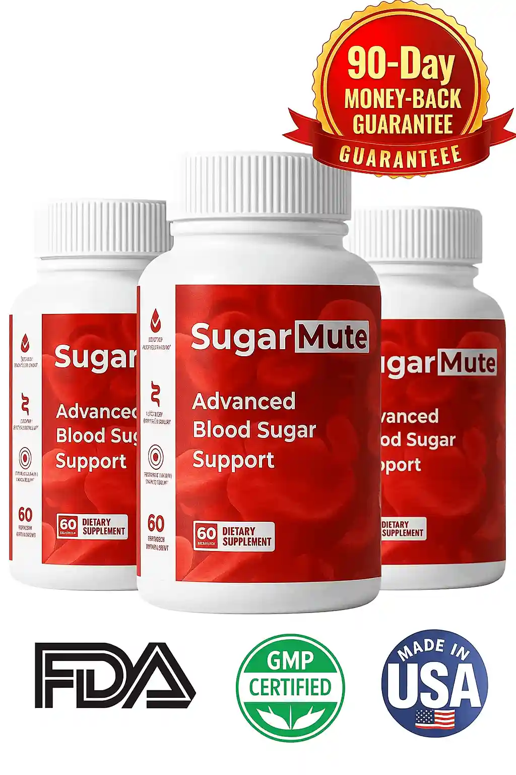 Side view of SugarMute blood sugar support supplement bottle