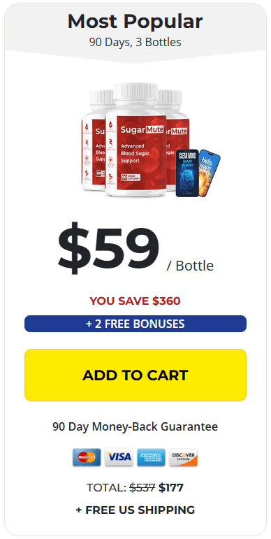 SugarMute Pricing package 3 Bottles with $59 per Bottle