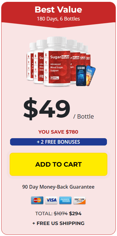 SugarMute Pricing package 6 Bottles with $49 per Bottle