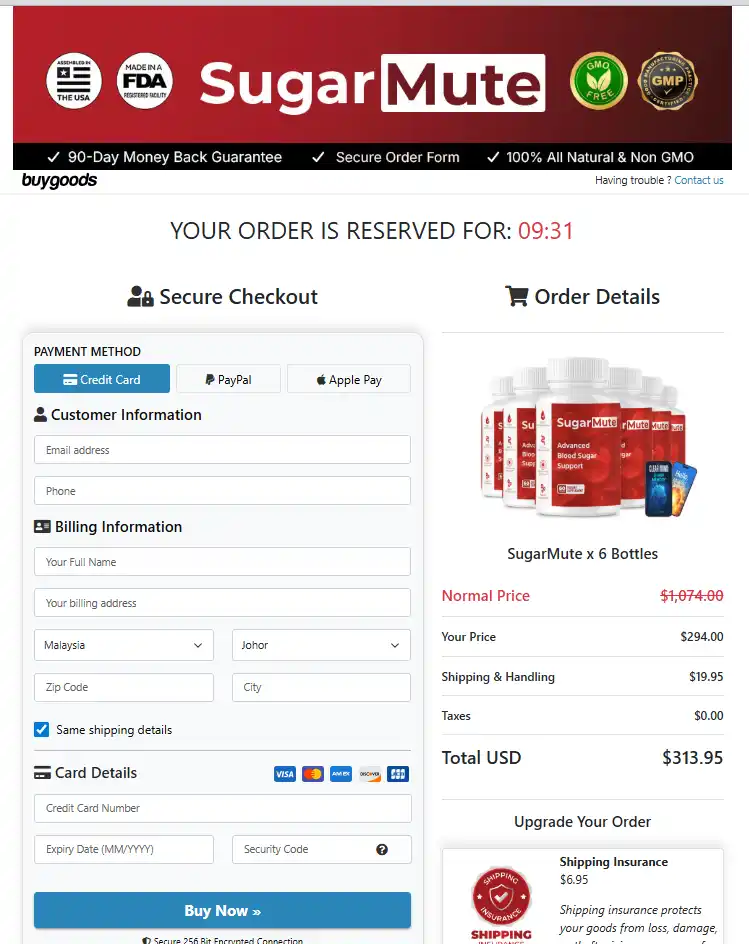 SugarMute secure checkout page